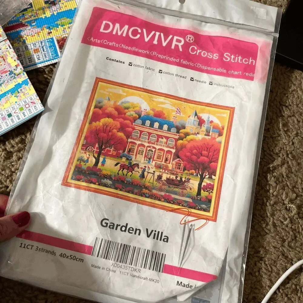 Garden Villa Cross Stitch Kit Preprinted Fabric Thread Tools 40x50cm